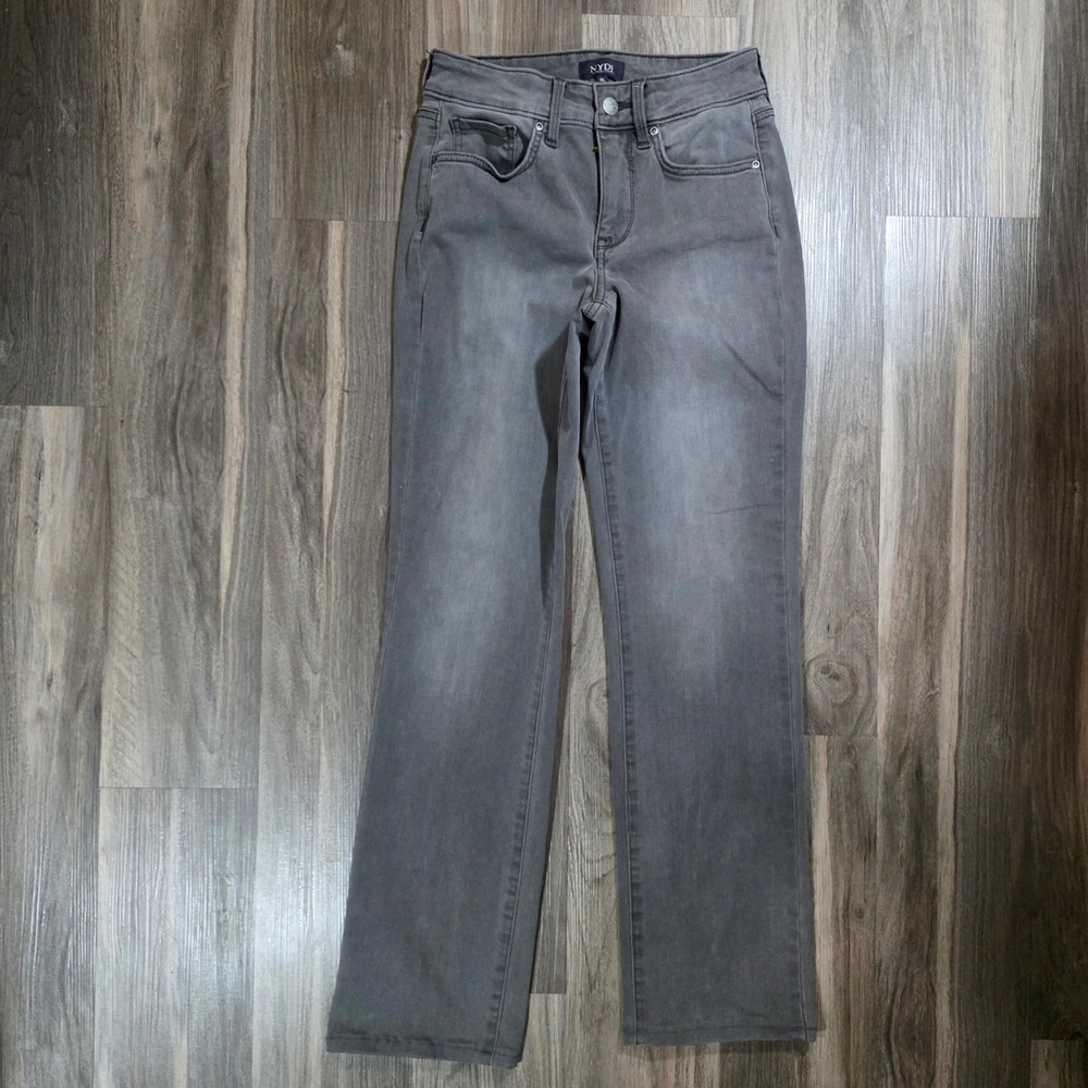 NYDJ Marilyn Straight Grey Jeans Lift Tuck Technology‎ High Rise Size 0L
